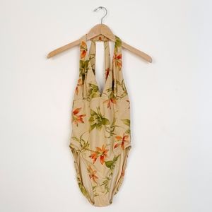 Vintage Surfside Halter Tropical Floral Bodysuit